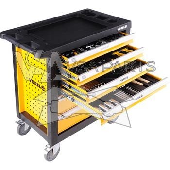 Skříňka dílenská pojízdná s nářadím, 6 zásuvek, 177 ks